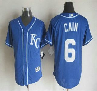 Men's Kansas City Royals #6 Lorenzo Cain Alternate Blue KC 2015 MLB Cool Base Jersey