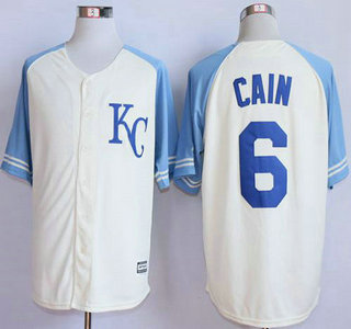 Men's Kansas City Royals #6 Lorenzo Cain Cream Exclusive Vintage Jersey