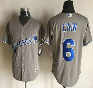 Men's Kansas City Royals #6 Lorenzo Cain Gray Road 2015 MLB Cool Base Jersey