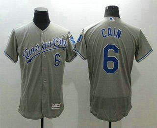 Men's Kansas City Royals #6 Lorenzo Cain Gray Road 2016 Flexbase Majestic Baseball Jersey