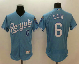 Men's Kansas City Royals #6 Lorenzo Cain Light Blue 2016 Flexbase Majestic Baseball Jersey