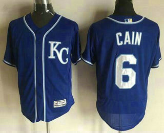 Men's Kansas City Royals #6 Lorenzo Cain Navy Blue KC 2016 Flexbase Majestic Baseball Jersey