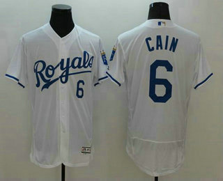 Men's Kansas City Royals #6 Lorenzo Cain White 2016 Flexbase Majestic Baseball Jersey