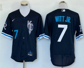 Men's Kansas City Royals #7 Bobby Witt Jr 2022 Navy Blue City Connect Flex Base Stitched Jersey