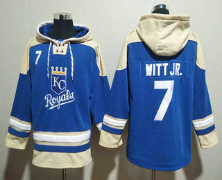 Men's Kansas City Royals #7 Bobby Witt Jr Blue Ageless Must Have Lace Up Pullover Hoodie