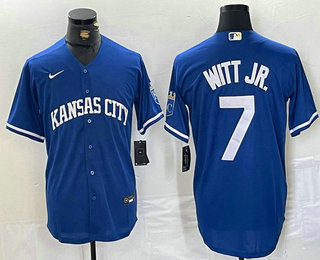 Men's Kansas City Royals #7 Bobby Witt Jr Blue Cool Base Stitched MLB Jersey
