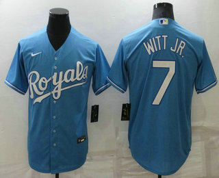 Men's Kansas City Royals #7 Bobby Witt Jr Light Blue Cool Base Stitched MLB Jersey