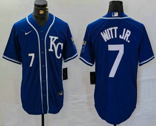 Men's Kansas City Royals #7 Bobby Witt Jr Number Royal Cool Base Stitched Baseball Jersey