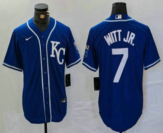 Men's Kansas City Royals #7 Bobby Witt Jr Royal Cool Base Stitched Baseball Jersey