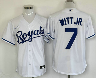 Men's Kansas City Royals #7 Bobby Witt Jr White Cool Base Stitched MLB Jersey