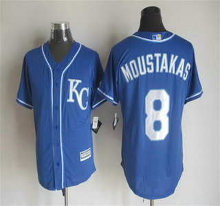 Men's Kansas City Royals #8 Mike Moustakas Alternate Blue KC 2015 MLB Cool Base Jersey