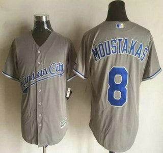 Men's Kansas City Royals #8 Mike Moustakas Gray Road 2015 MLB Cool Base Jersey