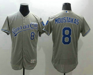 Men's Kansas City Royals #8 Mike Moustakas Gray Road 2016 Flexbase Majestic Baseball Jersey