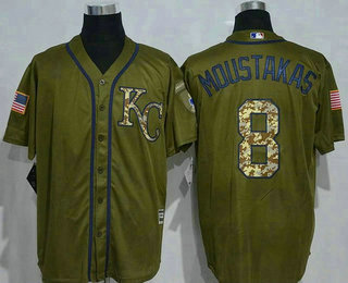 Men's Kansas City Royals #8 Mike Moustakas Green Salute to Service Jersey