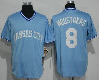 Men's Kansas City Royals #8 Mike Moustakas Light Blue Pullover Majestic Cool Base Cooperstown Collection Jersey