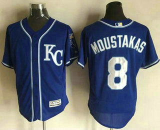 Men's Kansas City Royals #8 Mike Moustakas Navy Blue KC 2016 Flexbase Majestic Baseball Jersey