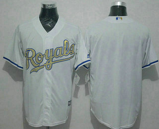 Men's Kansas City Royals Blank White New Cool Base 2015 World Series Champions Gold Program Jersey