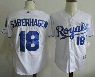 Men's Kansas City Royals Coach #18 Bret Saberhagen Retired White Cool Base Baseball Jersey