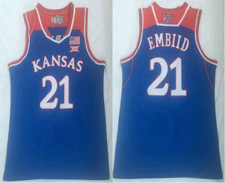 Men's Kansas Jayhawks #21 Joel Embiid Royal Blue Basketball College Jersey