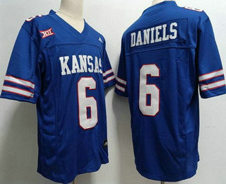 Men's Kansas Jayhawks #6 Jalon Daniels Blue College Football Jersey