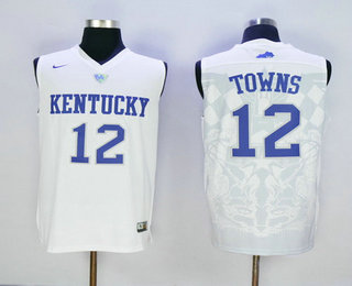 Men's Kentucky Wildcats #12 Karl-Anthony Towns White College Basketball Stitched NCAA 2016 Nike Swingman Jersey