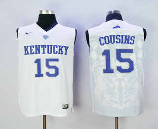 Men's Kentucky Wildcats #15 DeMarcus Cousins White College Basketball Stitched NCAA 2016 Nike Swingman Jersey