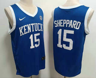 Men's Kentucky Wildcats #15 Reed Sheppard Blue College Basketball Jersey