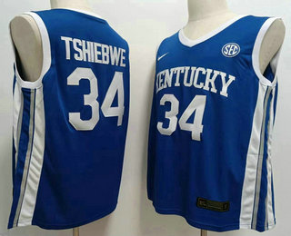 Men's Kentucky Wildcats #34  Oscar Tshiebwe Blue College Basketball Jersey