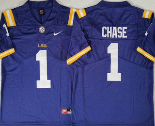 Men's LSU Tigers #1 JaMarr Chase Purple Vapor Stitched College Football Jersey