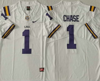 Men's LSU Tigers #1 JaMarr Chase White Vapor Stitched College Football Jersey