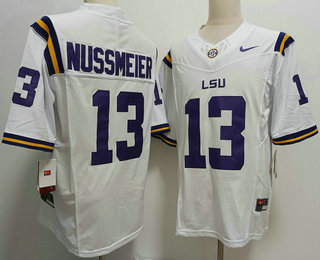 Men's LSU Tigers #13 Garrett Nussmeier White FUSE College Stitched Jersey