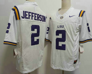 Men's LSU Tigers #2 Justin Jefferson White FUSE College Stitched Jersey