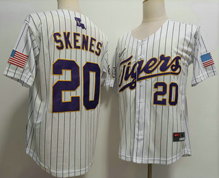 Men's LSU Tigers #20 Paul Skenes White 2024 White Baseball Stitched Jersey