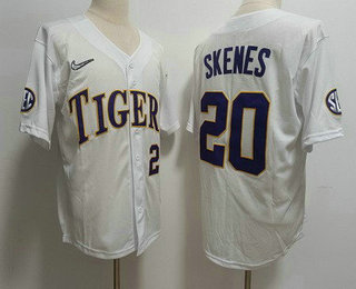 Men's LSU Tigers #20 Paul Skenes White College Baseball Jersey