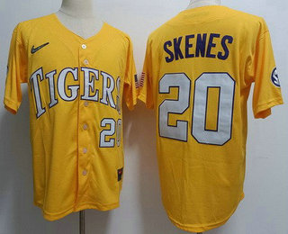 Men's LSU Tigers #20 Paul Skenes Yellow College Baseball Jersey