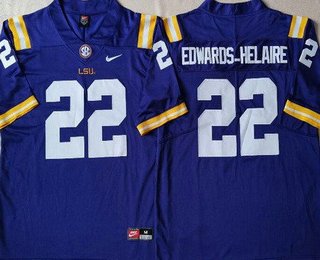 Men's LSU Tigers #22 Clyde Edwards Helaire Purple College Football Jersey