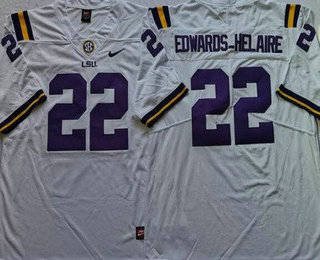 Men's LSU Tigers #22 Clyde Edwards Helaire White College Football Jersey