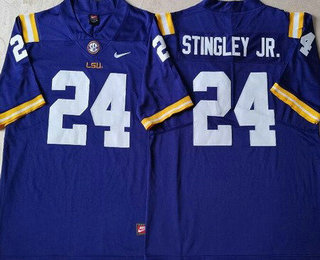 Men's LSU Tigers #24 Derek Stingley Jr Purple College Football Jersey