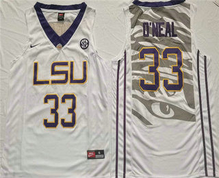 Men's LSU Tigers #33 Shaquille O'Neal White Stitched Jersey