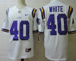 Men's LSU Tigers #40 Devin White White College Football Jersey