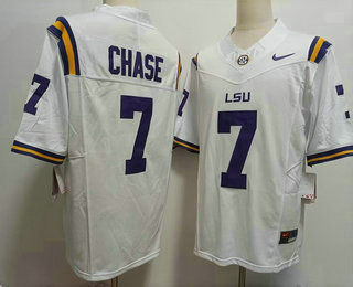 Men's LSU Tigers #7 JaMarr Chase White FUSE College Stitched Jersey