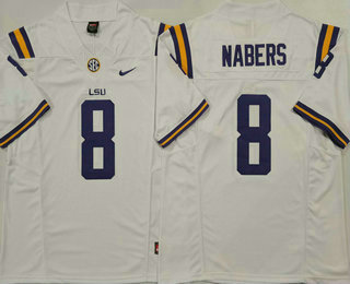 Men's LSU Tigers #8 Malik Nabers White FUSE College Football Jersey