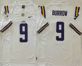 Men's LSU Tigers #9 Joe Burreaux White FUSE College Football Jersey