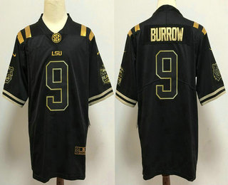 Men's LSU Tigers #9 Joe Burrow Black Golden Edition Jersey