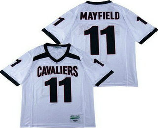 Men's Lake Travis High School Cavaliers #11 Baker Mayfield White Football Jersey