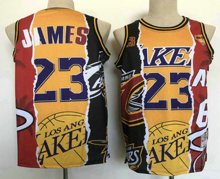 Men's Lakers Cavaliers Heat #6 #23 LeBron James Yellow Hardwood Classics Soul Swingman Throwback Jersey