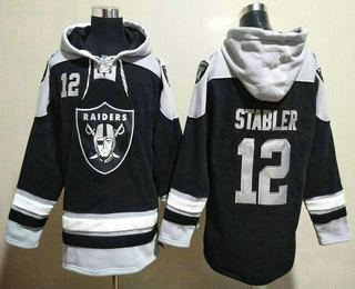 Men's Las Vegas Raiders #12 Ken Stabler Black Ageless Must Have Lace Up Pullover Hoodie