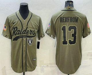 Men's Las Vegas Raiders #13 Hunter Renfrow 2022 Olive Salute to Service Cool Base Stitched Baseball Jersey