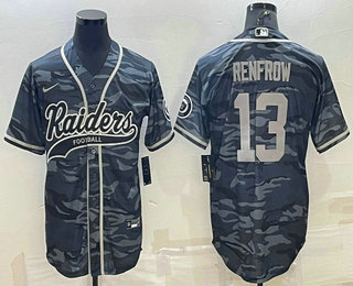 Men's Las Vegas Raiders #13 Hunter Renfrow Grey Camo With Patch Cool Base Stitched Baseball Jersey