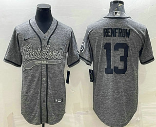 Men's Las Vegas Raiders #13 Hunter Renfrow Grey Gridiron With Patch Cool Base Stitched Baseball Jersey